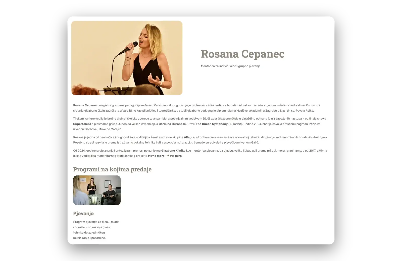 Mentor profile with the programmes she teaches