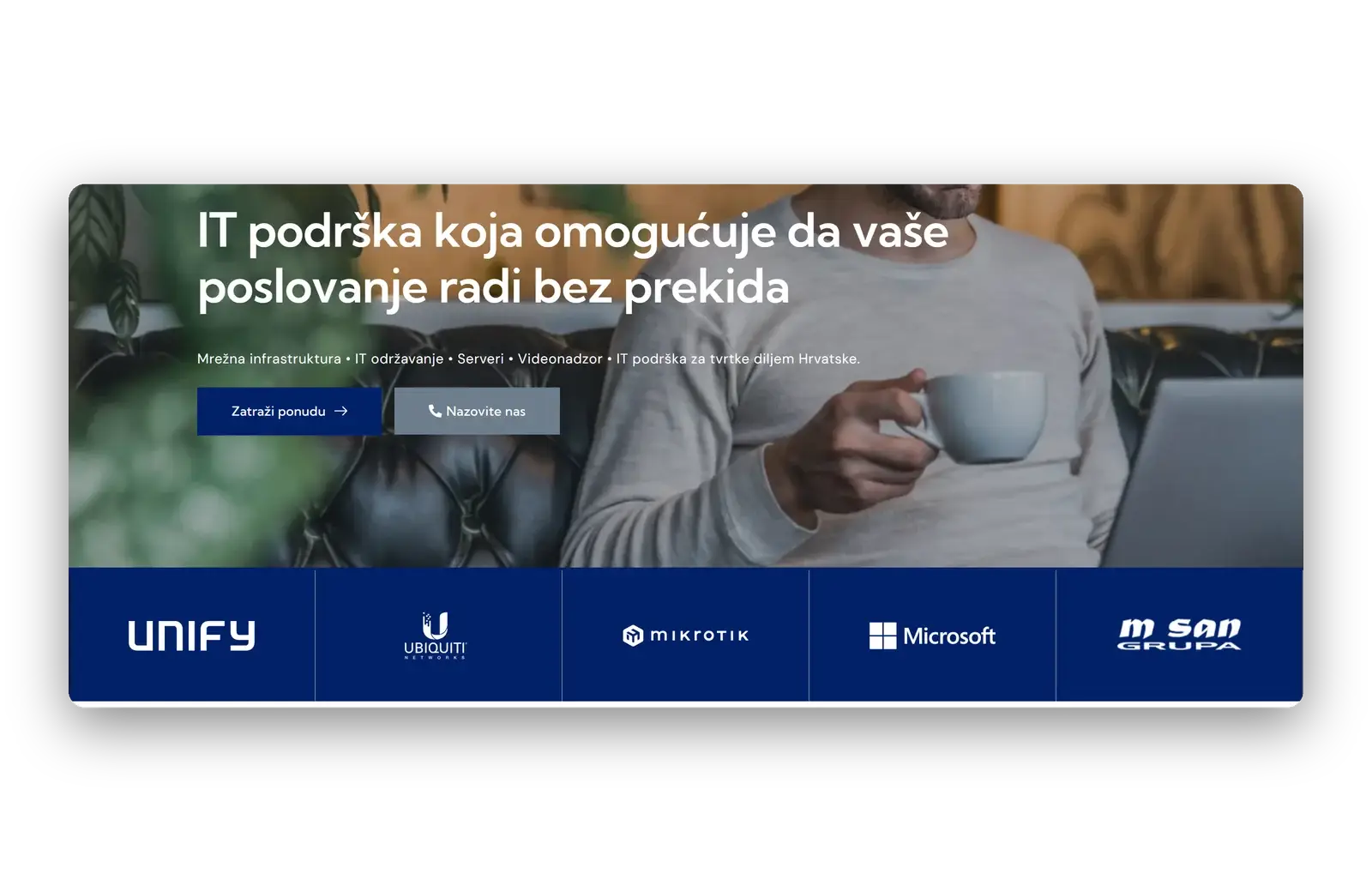 Homepage hero with quote and call buttons above the partner brand strip
