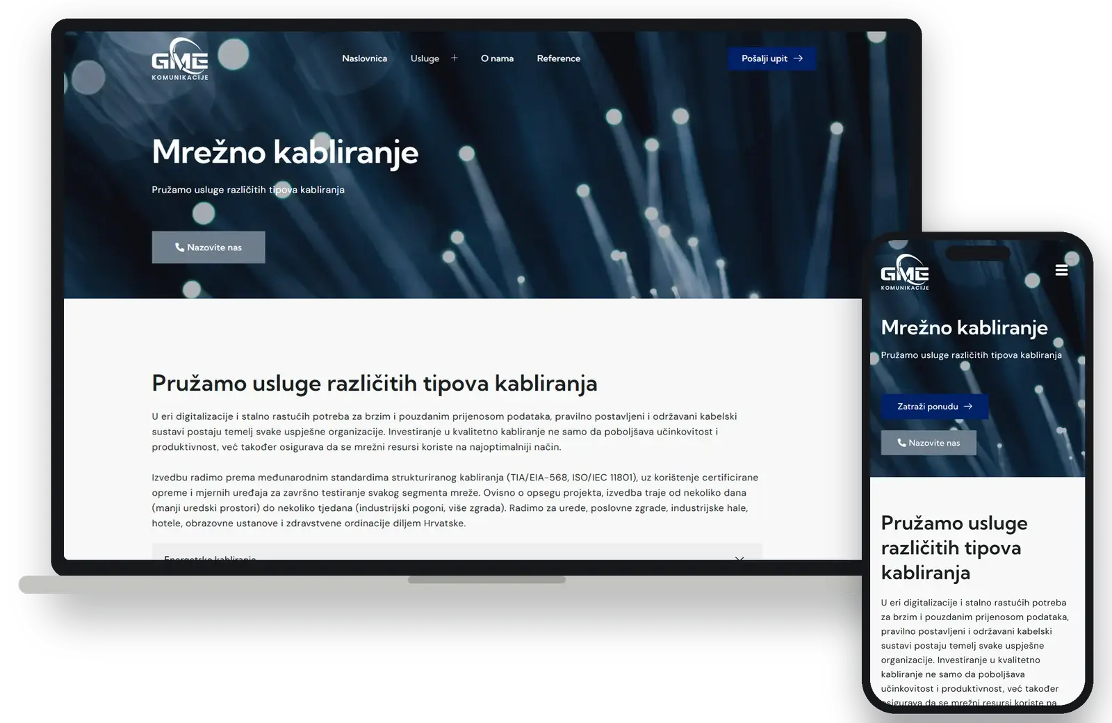 Network cabling service page on desktop and mobile