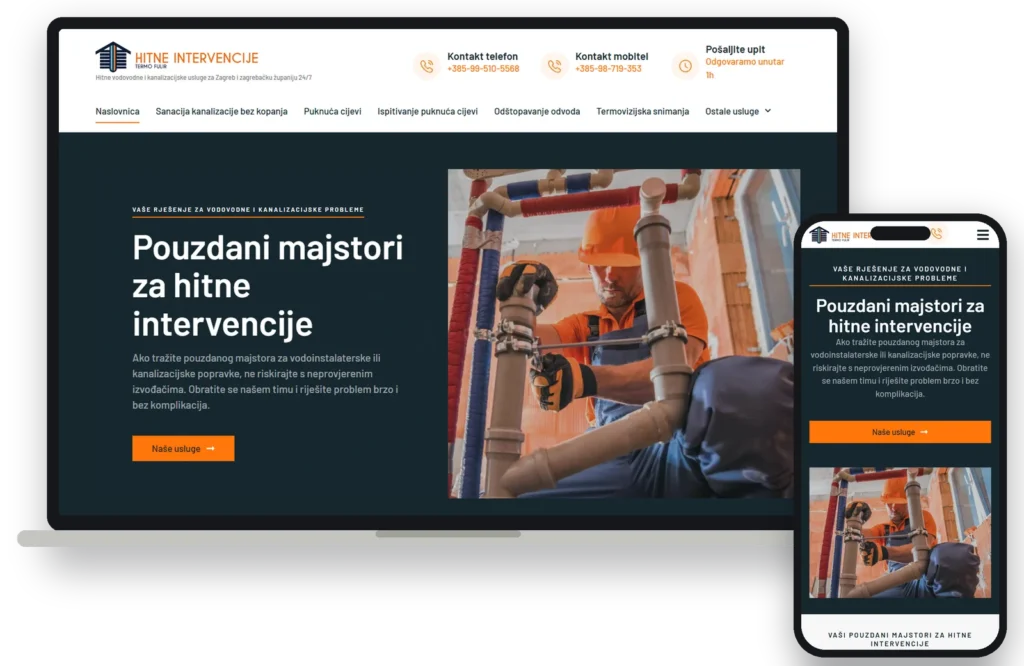 Hitne intervencije Fulir website on a laptop and a phone