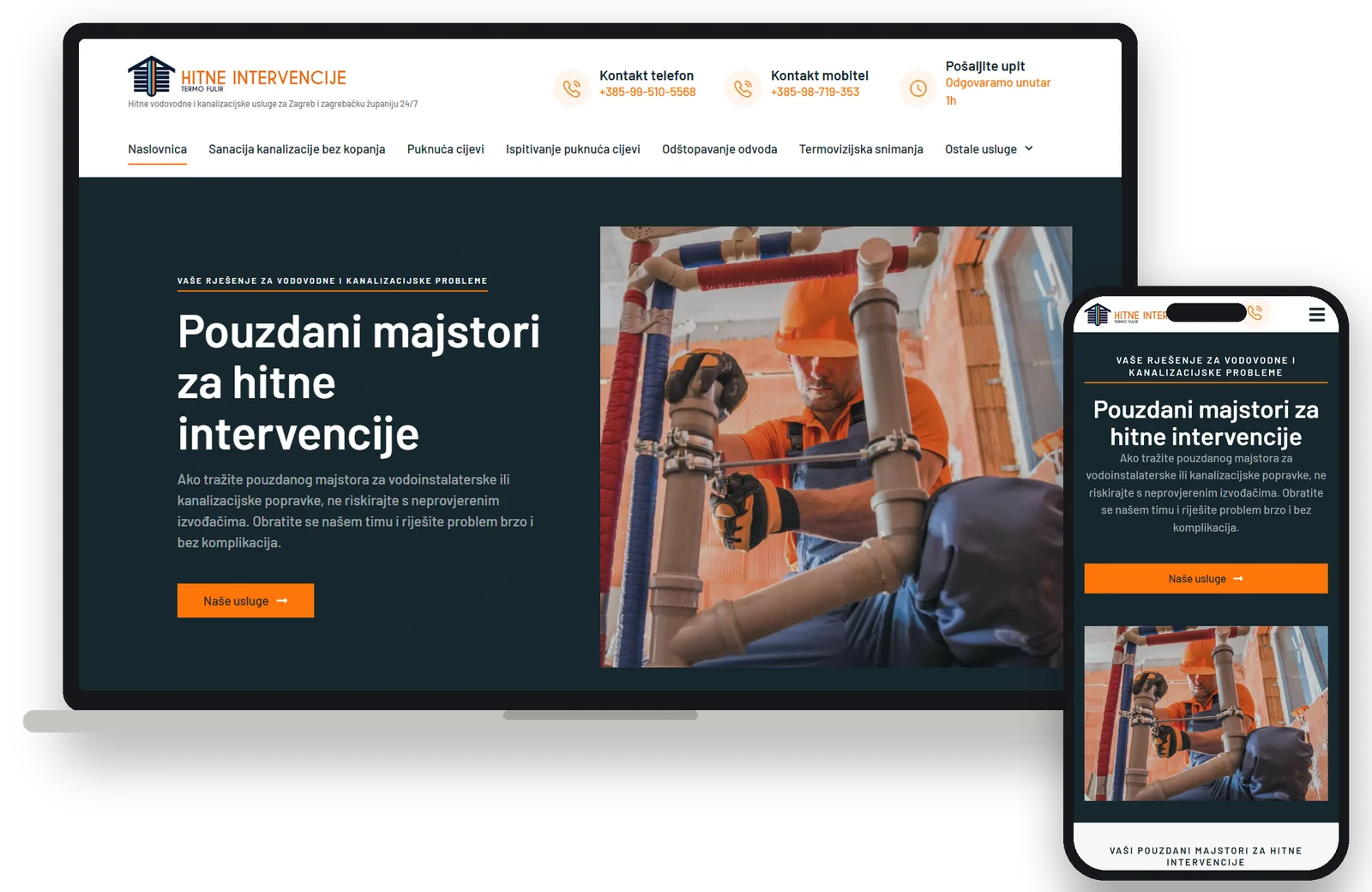 Hitne intervencije Fulir website on a laptop and a phone