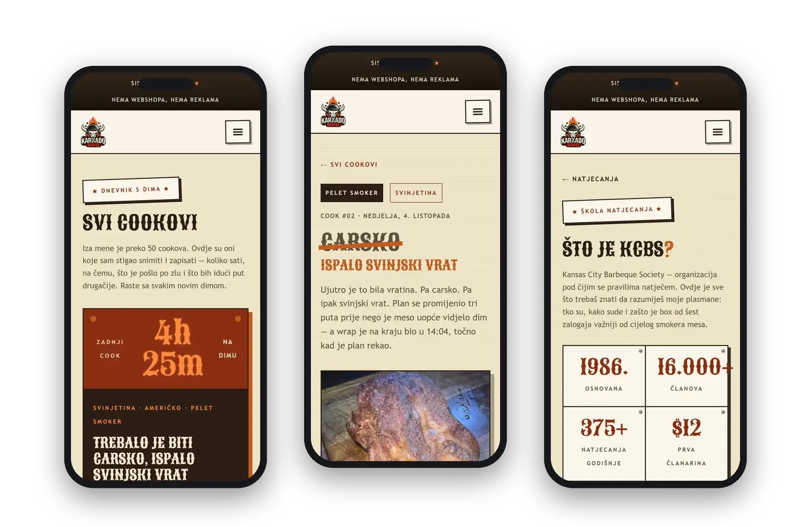 All cooks, a single cook log and the KCBS guide on three phones