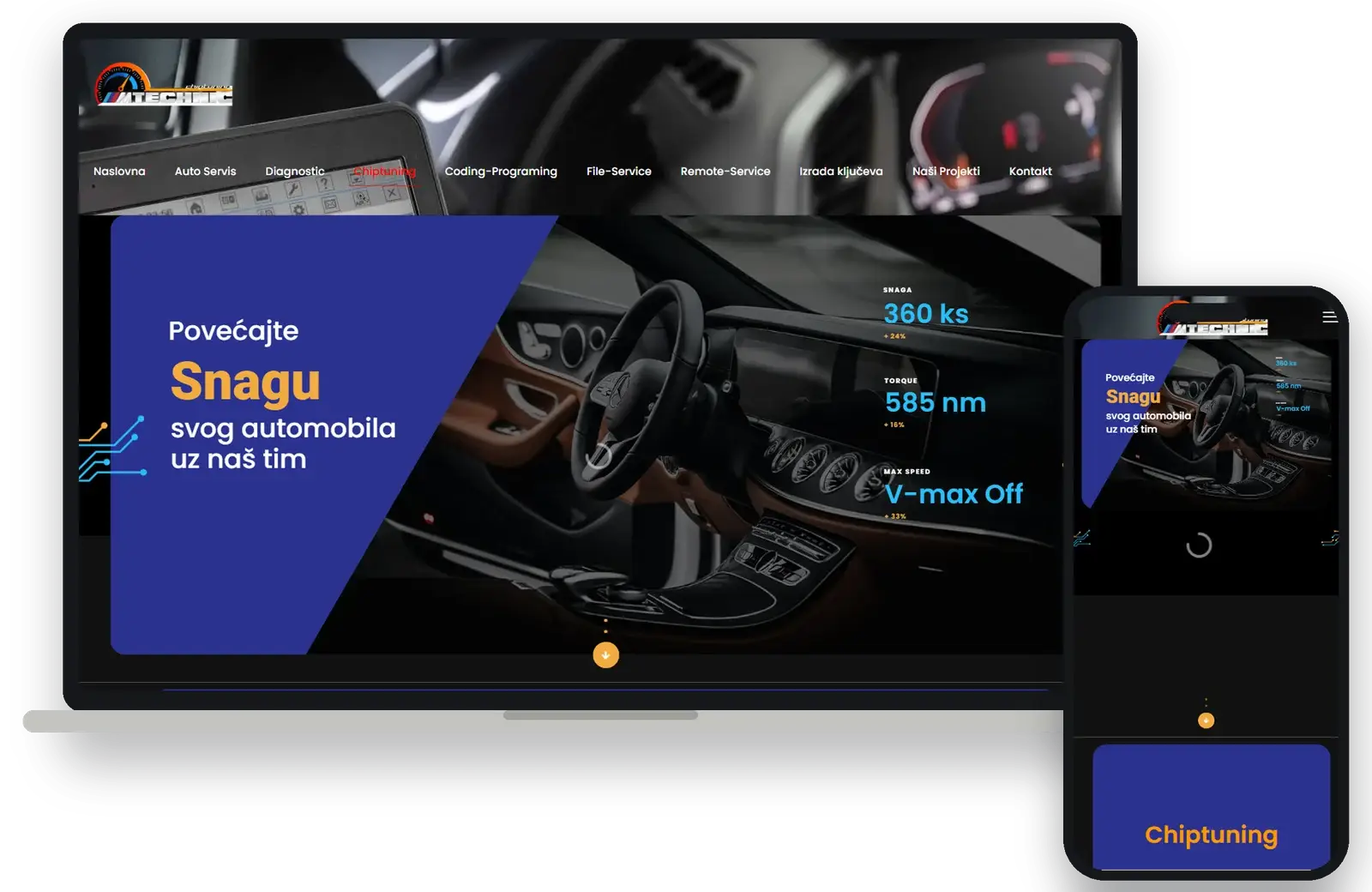 Old MTECHNIC chiptuning page on desktop and mobile