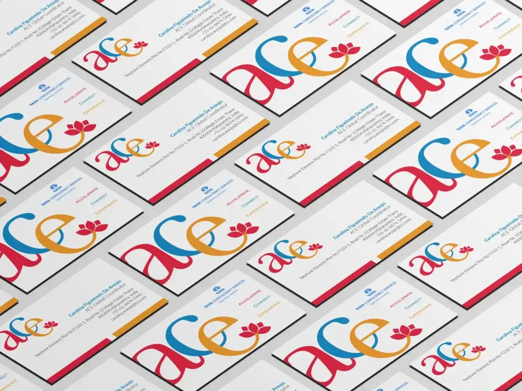 ACE business cards laid out in a pattern