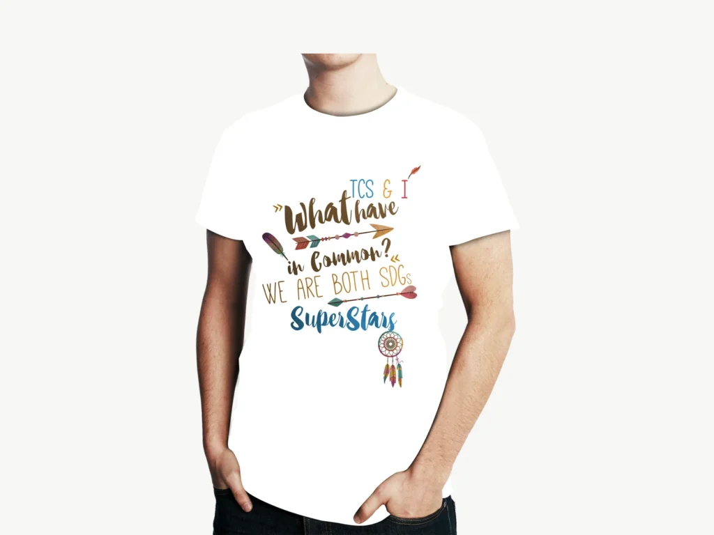 White T-shirt with a hand-lettered SDG Superstars print