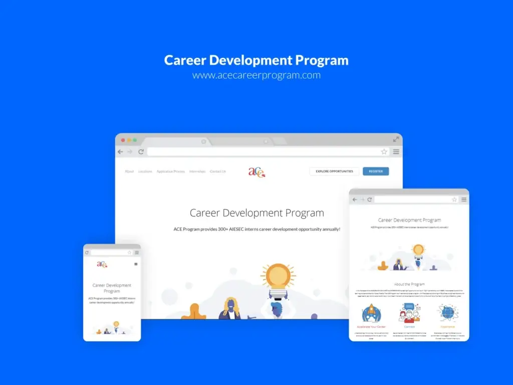 ACE Career Development Program website on desktop, tablet and mobile