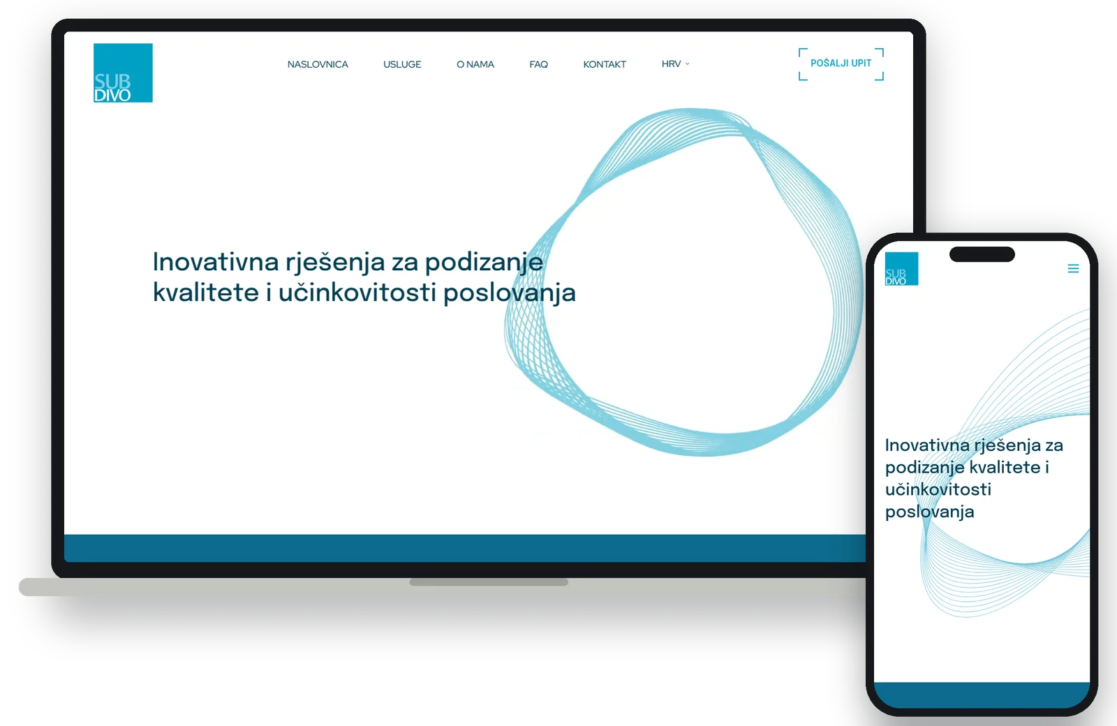 Subdivo website with an animated line graphic, on a laptop and a phone