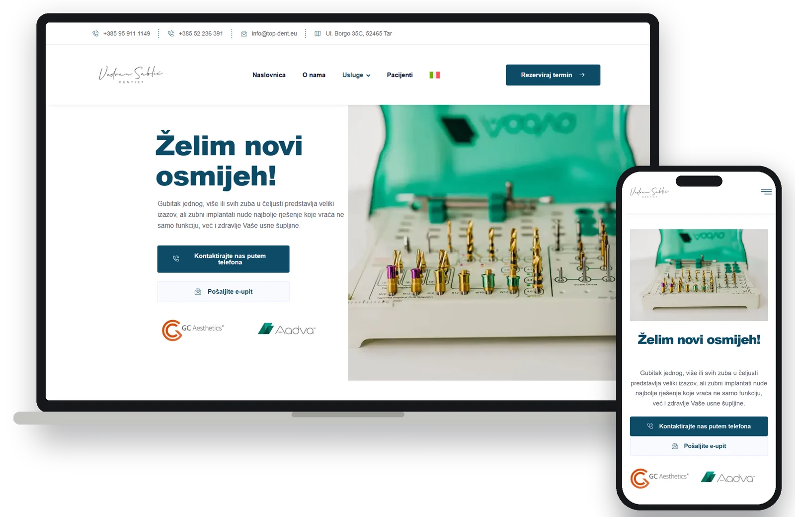 Dental implants treatment page on desktop and mobile